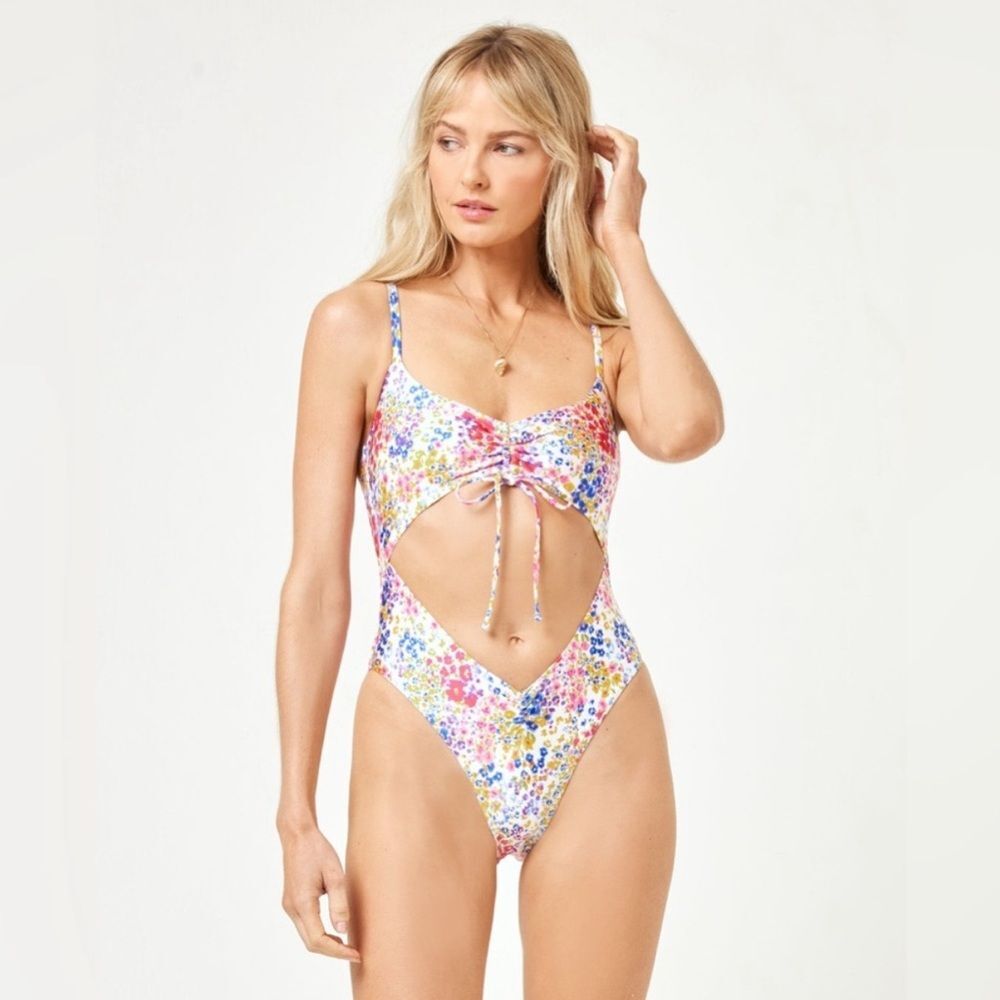 L*Space Solana Classic One-Piece Swimsuit Small NWT Between Blooms Floral Cutout